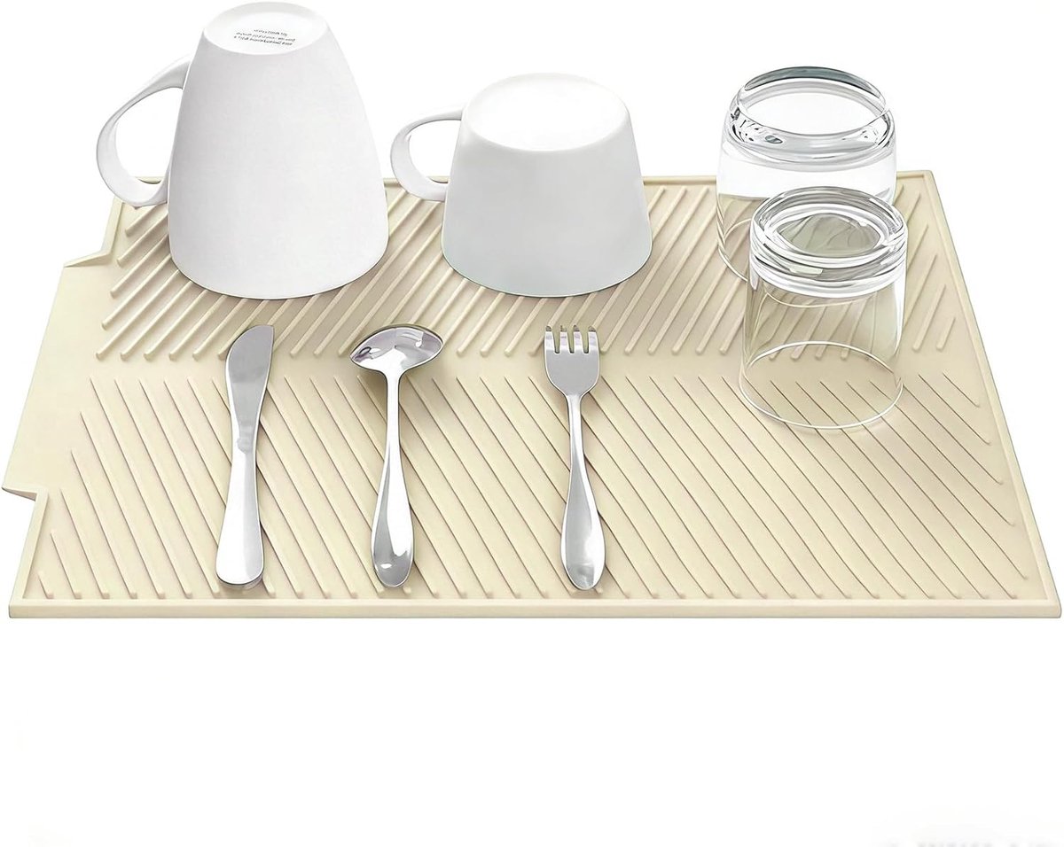 SnelShoppen - Silicone Draining Mat Cream White 50 x 40 cm - Elegante Droogmat Keuken, Warmtebestendige Afvoer Mat voor Vaat, Glazen en Bestek