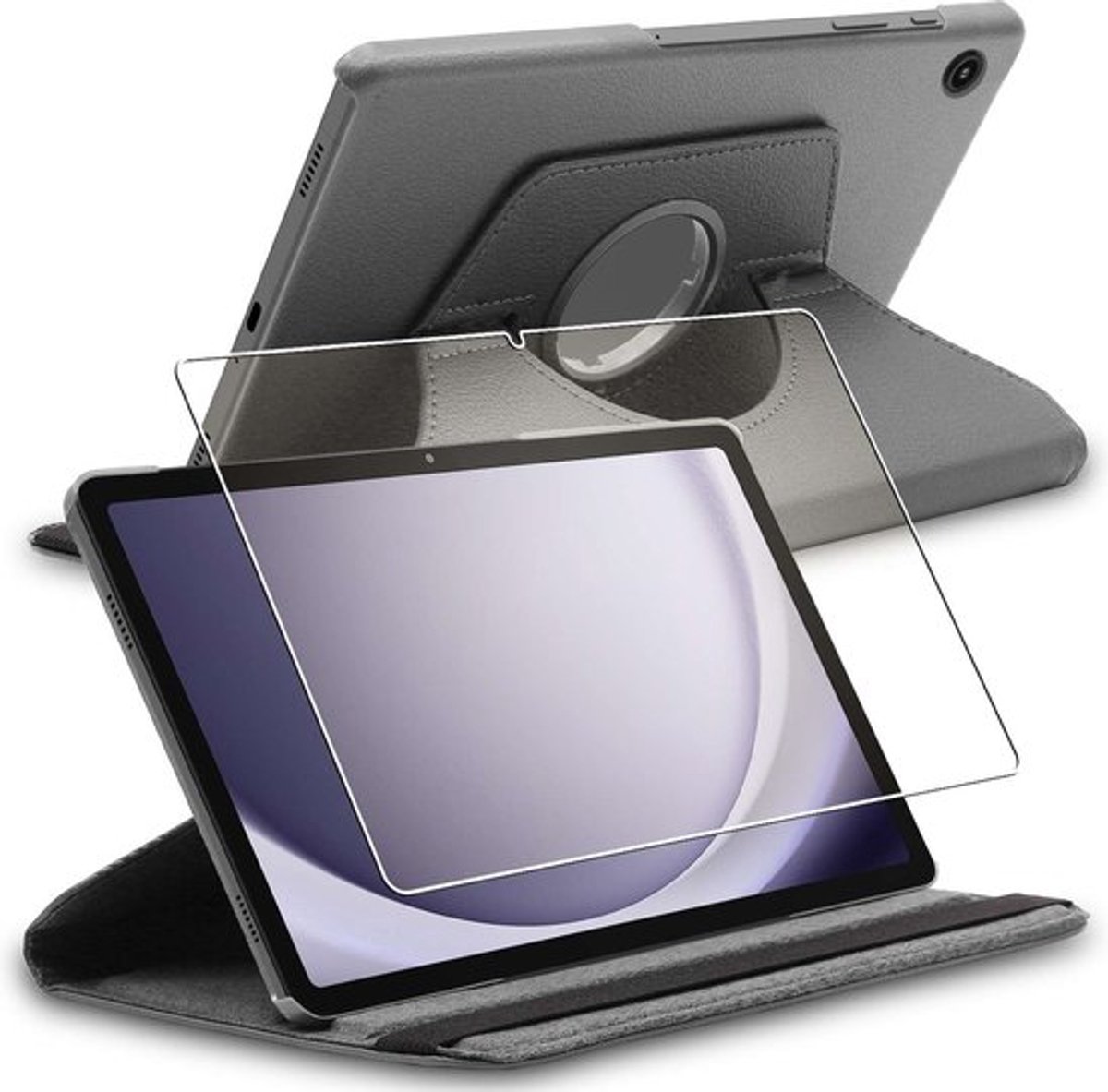 ebestStar - Hoes geschikt voor Samsung Galaxy Tab A9+ (2023) SM-X210, Roterende Etui, Case, 360° Draaibaar hoesje, Grijs + Gehard Glas