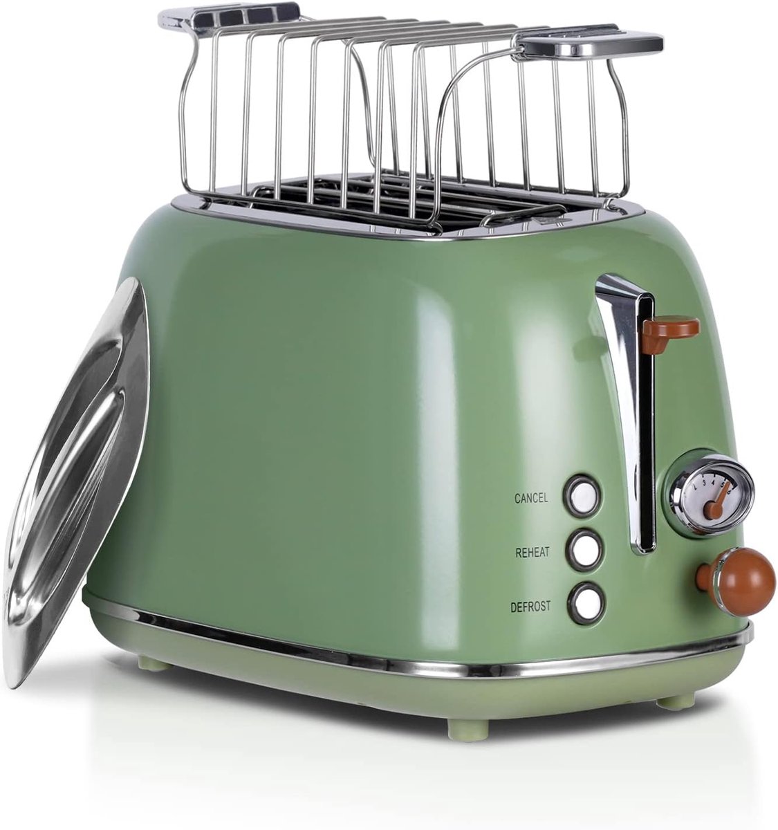 SnelShoppen - Wiltal Retro Broodrooster voor 2 Broden, 6 Instelbare Bruiningsniveaus, RVS, Hoogwaardige Broodbeugel, Ontdooi- en Warmfunctie, Countdow