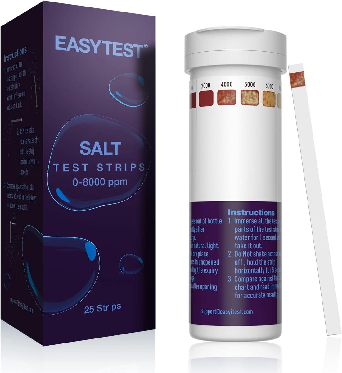 SnelShoppen - Saltwater Pool Test Strips Kit - 25 Stuks voor Zwembad en Spa - Natriumchloride Inhoud 0-8000 ppm - Ideaal voor Onderhoud van Zoutwaterz