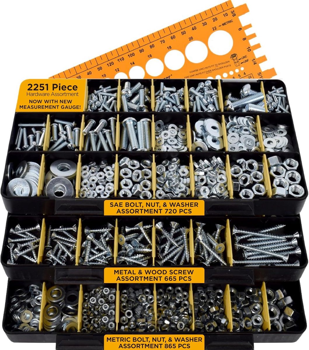 SnelShoppen - 1.700-delige Assortiment Hardware met Schroeven, Moeren, Bouten en Ringen in 3 Sorteerboxen - Professionele Opslag, Robuuste Constructie