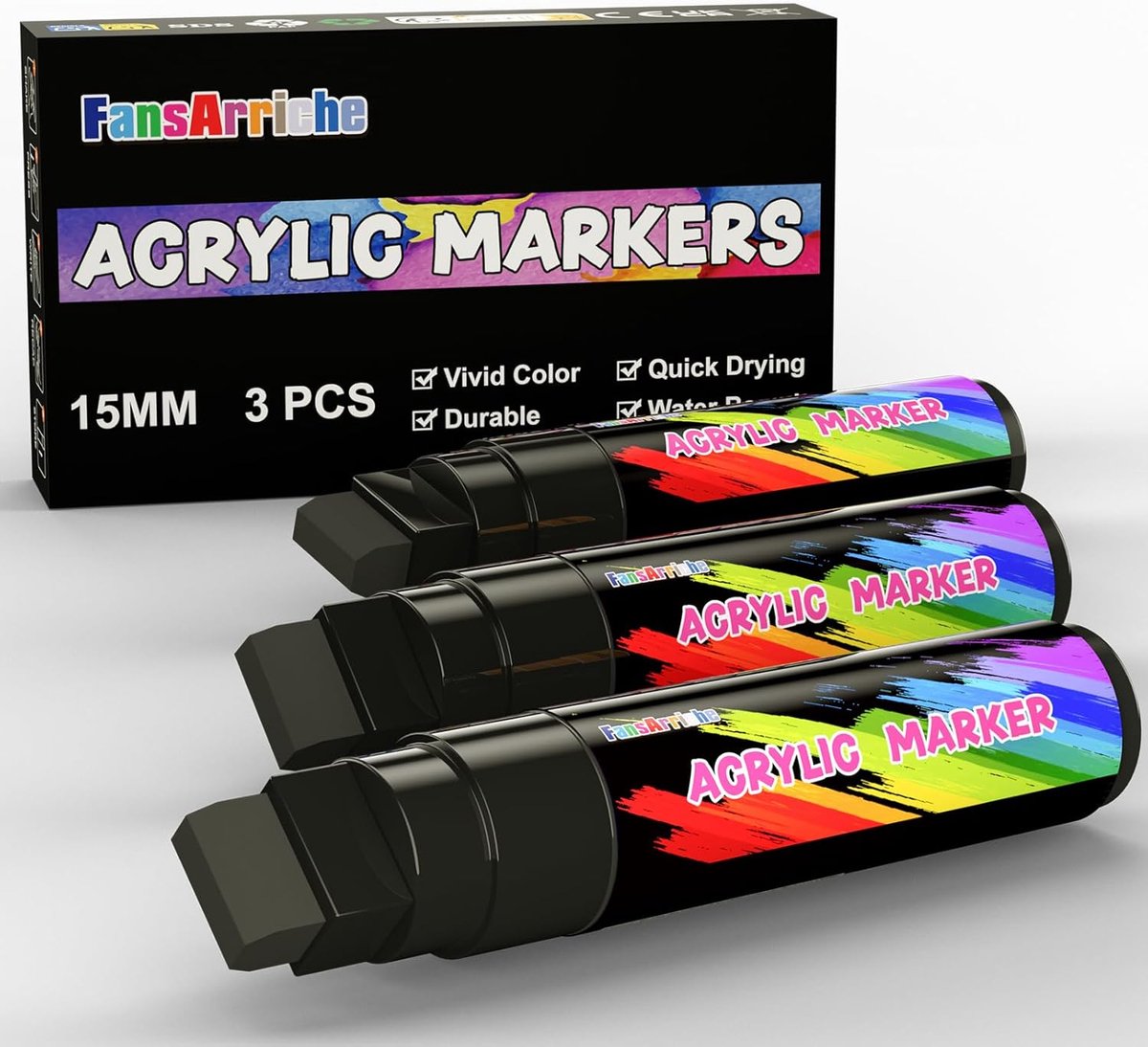 SnelShoppen - Jumbo Acryl Marker Pen 15 mm - Watervast en Permanent - Zwart en Wit Kleurpotloden - Perfect voor Schilderen, Handlettering, Borden en B