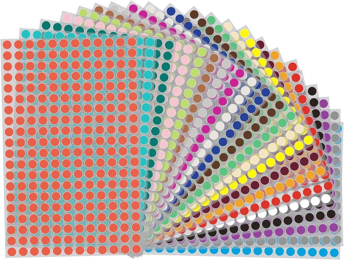 Kleurige 8mm Stickers met 6160 Stuks, Ronde Hechtdots voor Codering en Labeling, Perfect voor Kantoor en School, 22 Kleuren en 22 Vellen