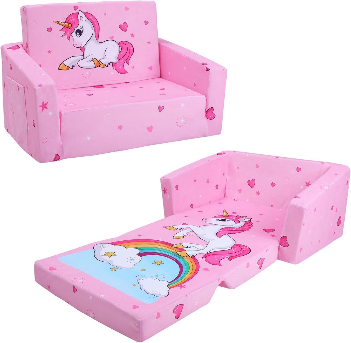 SnelShoppen - Decalsweet Vouwbare Kinder Sofa Bed, 2-in-1 Sofa Bed, Comfortabele Baby Sofa, Lichtgewicht Stoel met Stoffen Tas, Unicorn Design voor Sp