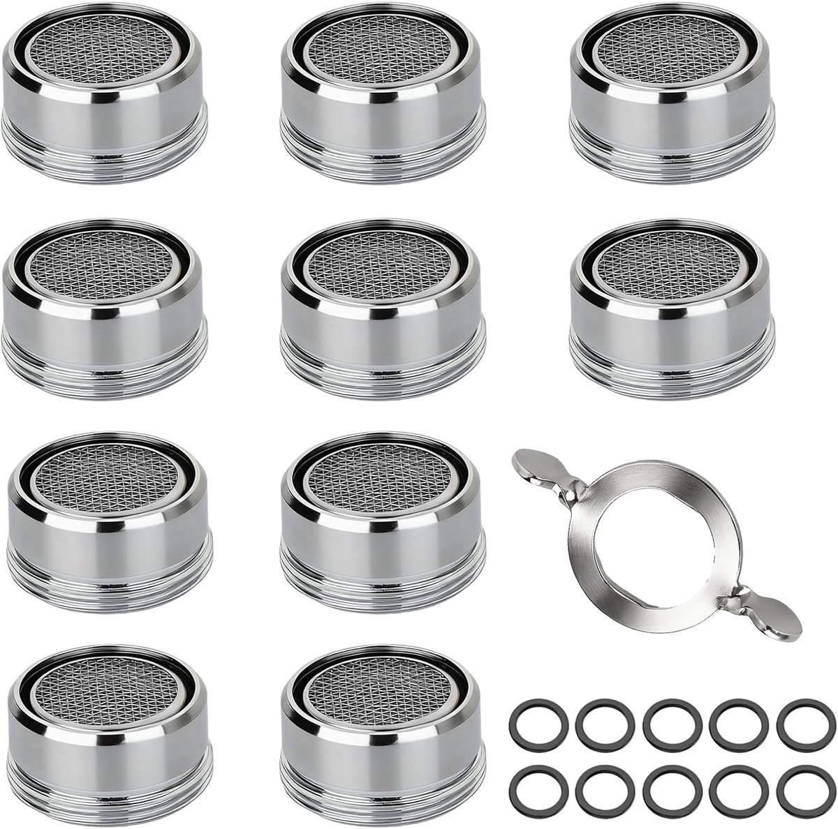 SnelShoppen - Set van 10 M24 Kraanbeluchters met Roestvrijstalen Sleutel - Waterbesparende Sproeikop voor Keuken en Badkamer - Spatbescherming en Filt