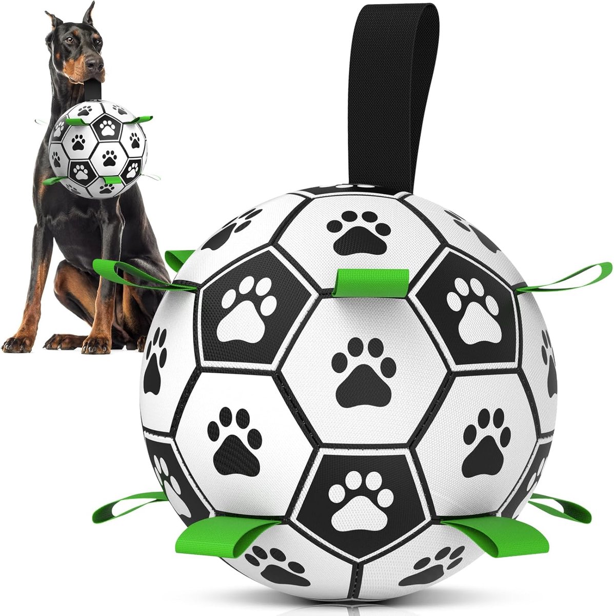 SnelShoppen – Honden Speelgoed, Hondenbal met Nylon Touw, Premium Honden Voetbal Speelgoed voor Middelgrote en Grote Honden, Binnen & Buiten, Vermaak