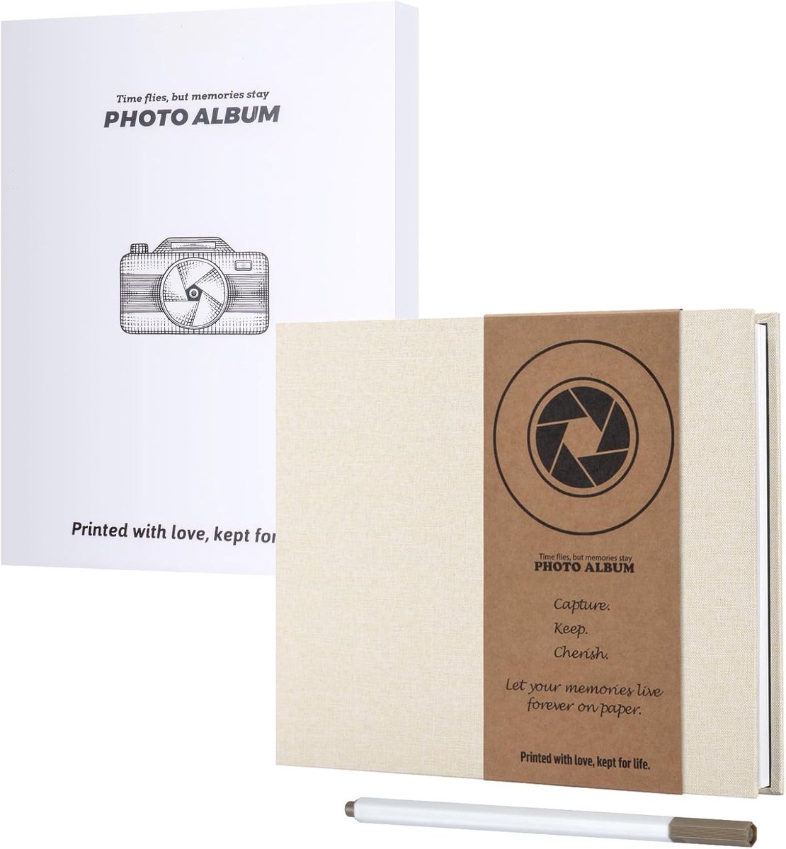 SnelShoppen - Self-Adhesive Photo Album 22x18 cm - Beige Linnen Scrapbook - 40 Witte Pagina's voor Foto's - Perfect voor Baby, Familie, Verjaardag, Hu