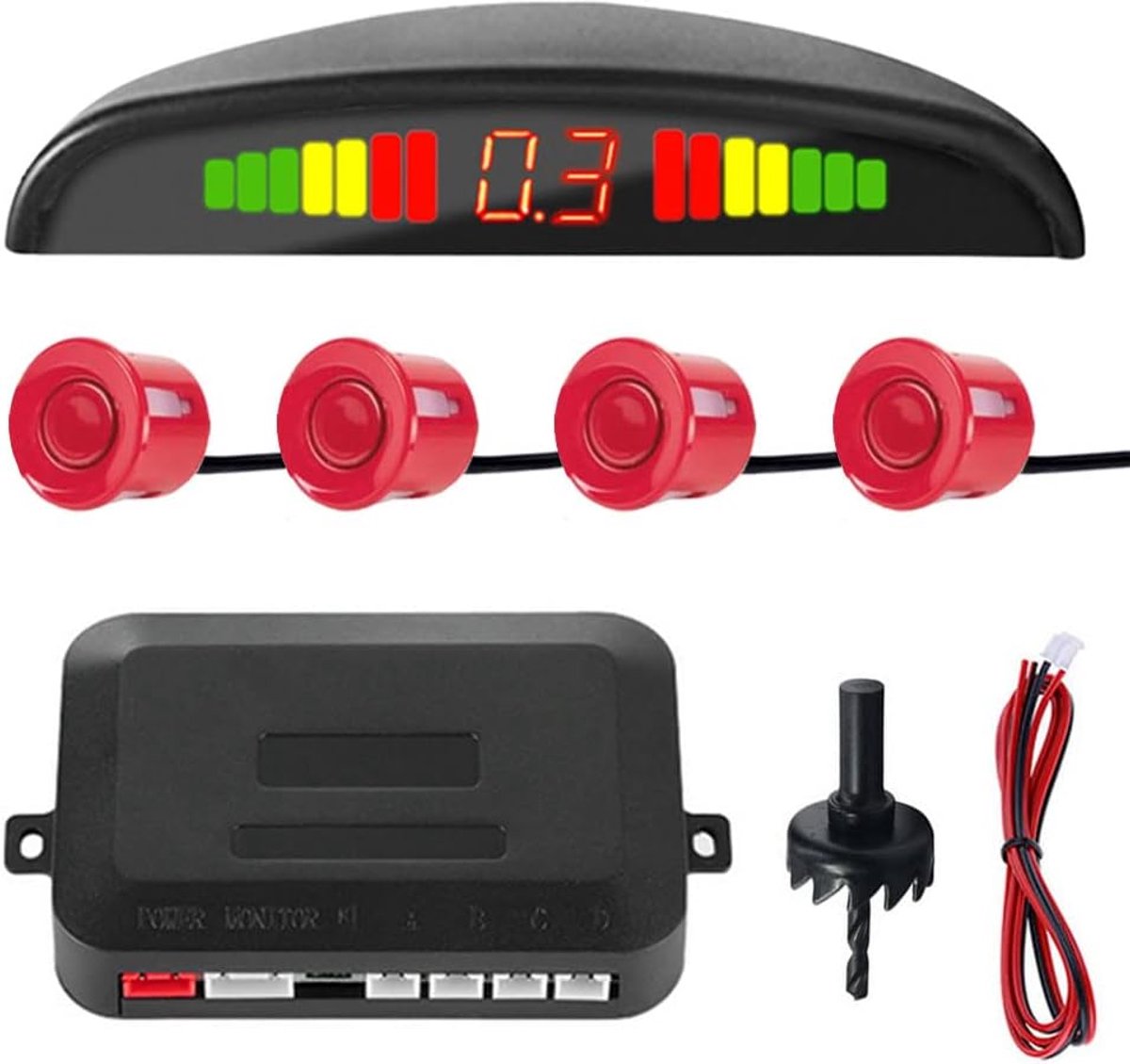SnelShoppen - Car Reverse Parking Sensors - 4 Draadloze Parkeerhulp met Geluidsalarm - Waterdicht, Stootvast, Voor Alle Seizoenen - Betrouwbare Detect