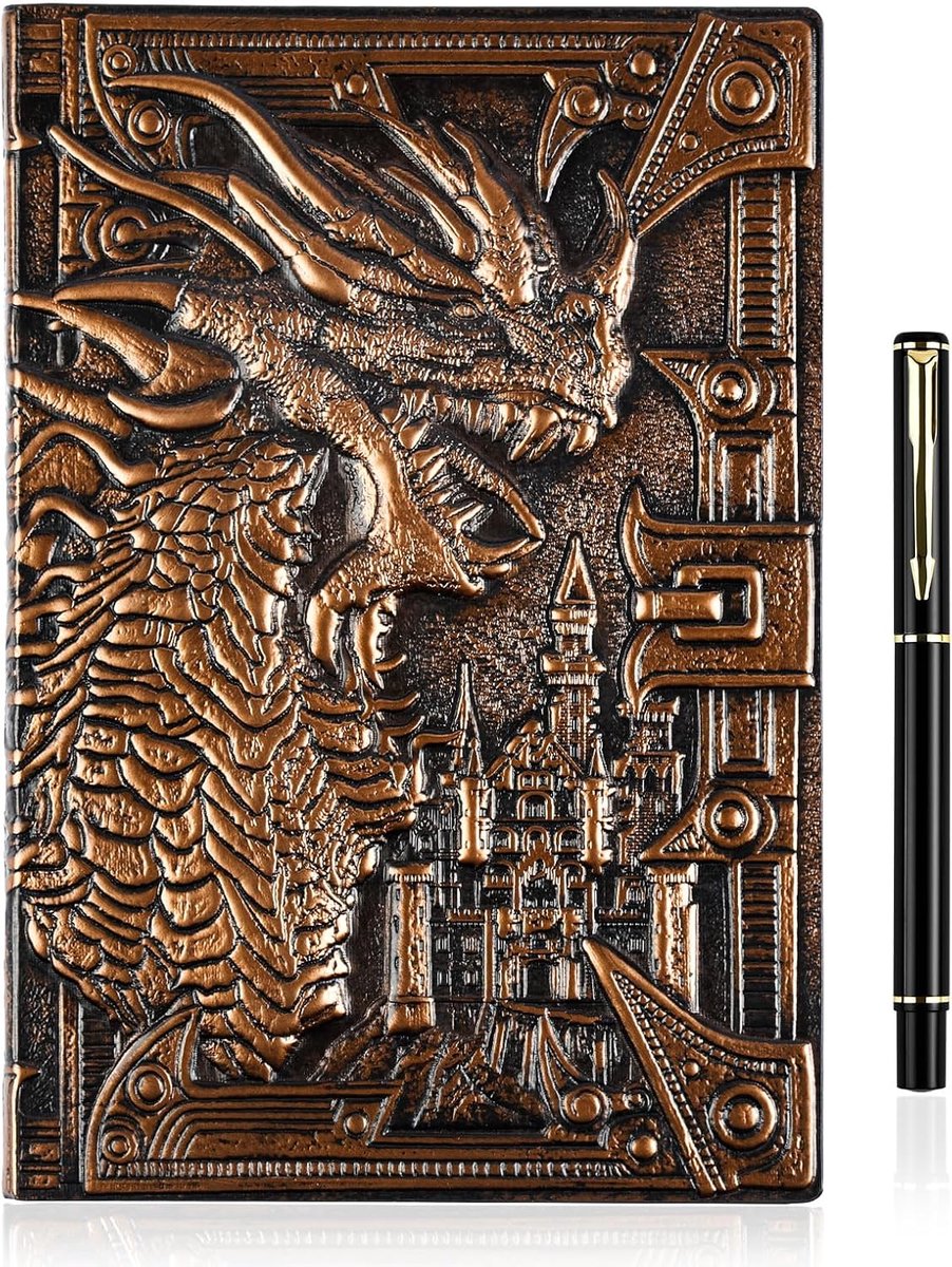 SnelShoppen - Vintage Leather Journal met Pen, 3D Draak Notitieboek, 200 Pagina's, A5 23.3 x 16.5 cm, Reisdagboek, Creatief Schrijven, Motivational Gi