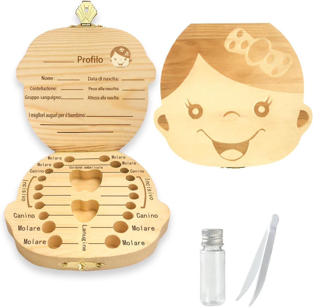 SnelShoppen - Houten Baby Tandendoos voor Meisjes - Herinneringsdoos voor Baby tanden - Duurzaam en Corrosiebestendig - Ideaal voor Kinderen - 12x11x2