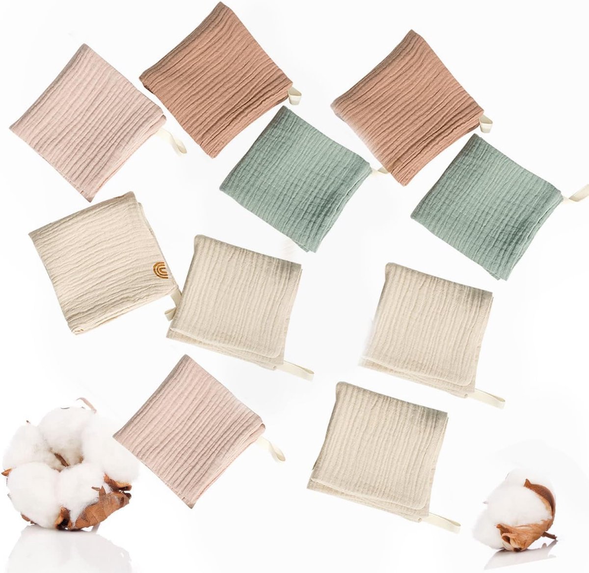 SnelShoppen - Pack van 10 Babydoeken, 100% Katoen Muslin, Herbruikbare Zachte en Ademende Gezichtsdoekjes voor Baby, Washandjes voor Pasgeborenen