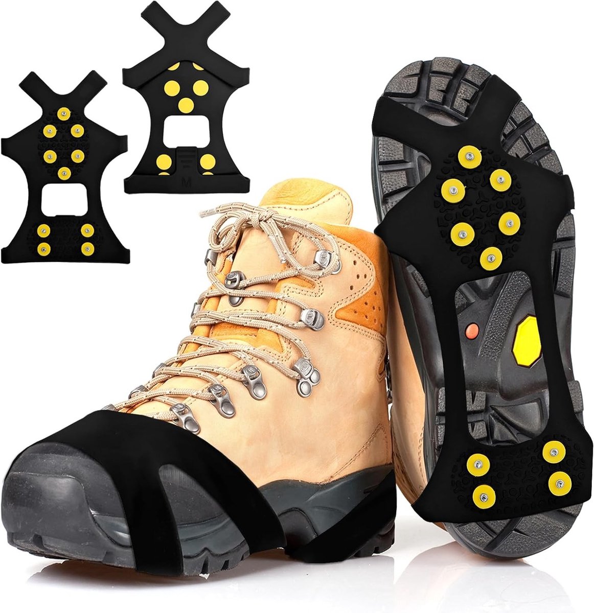 Set van 2 Antislip Schoenspikes voor Winterseomstandigheden, Ideaal voor IJs, Sneeuw en Wandelen, 10 RVS Spikes, Duurzaam TPE Rubber, Maat 20 x 13 x 3 cm