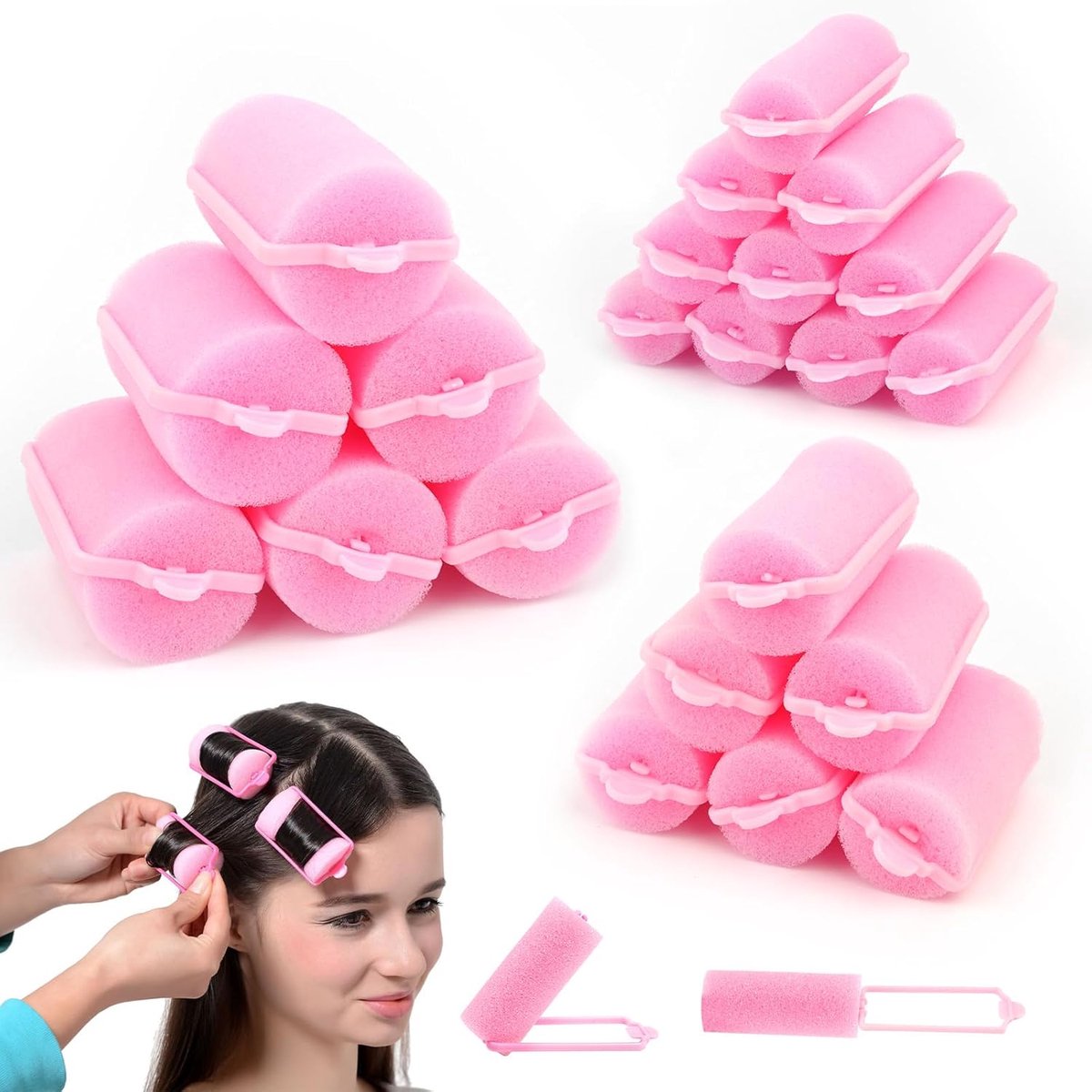 SnelShoppen - 24 Stuks Foam Spons Haarrollers voor Dames, Meisjes en DIY Haarstyling - Veilig, Comfortabel, Zonder Hitte, Roze, Perfect voor Golven en