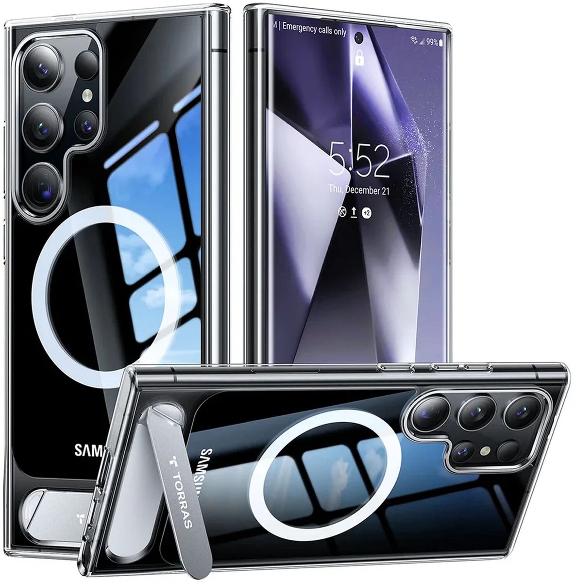 TORRAS Hoesje Geschikt voor Samsung Galaxy S24 Ultra - UPro Pstand - Compatibel met MagSafe - Uitklapbare Kickstand - Back Cover met Magneet - Transparant