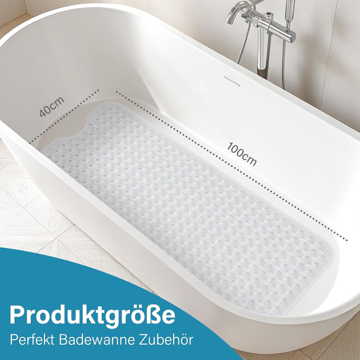 SnelShoppen - Homaxy Badmat - Antislip - 100 x 40 cm - Extra Lang - 100% BPA Vrij - Sneldrogend - Machinewasbaar - Transparant - Badkamer en Douche