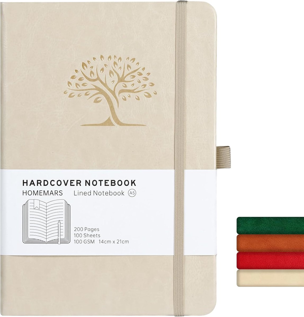 SnelShoppen - HOMEMARS A5 Notebook, Lined Notepad, 200 Pagina's, Vintage Reizen Dagboek, Leer, Geïmpregneerd Boomontwerp, Vegan, 21 cm x 14.5 cm, Idea
