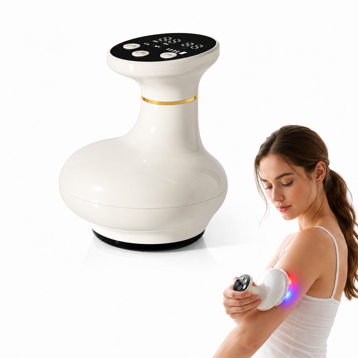 4-in-1 Cellulite Massage Apparaat - Elektrisch Cupping Apparaat met Warmtefunctie en LED Licht - 12 Zuigstanden & 7 Warmtestanden - Lichaamsmassage voor Buik, Benen, Armen en Taille - USB-C Opladen