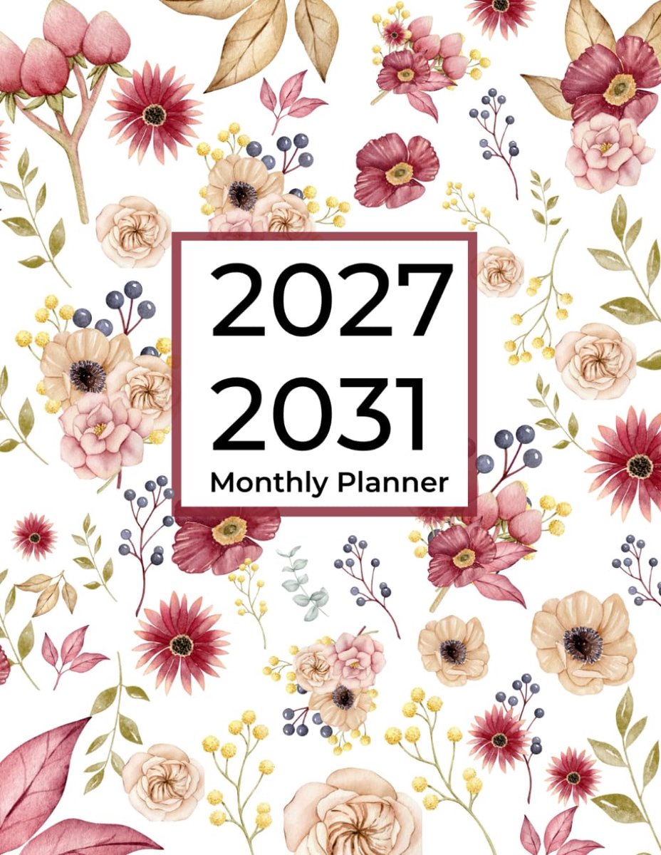 SnelShoppen - 5 Jaar Maandplanner 2027-2031 | 60 Maanden Kalender Organisator met Bloemenprint | Ideaal voor School, Werk en Persoonlijke Planning