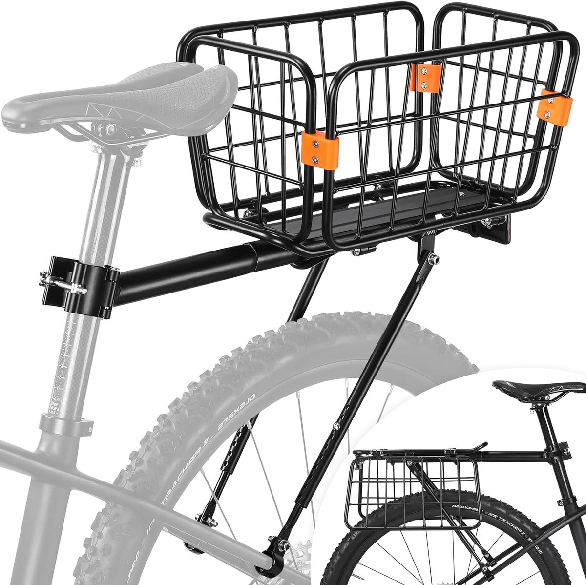 SnelShoppen - Fietsbagagedrager Aluminiumlegering voor Mountainbike - 75 kg Belastbaar, Met Reflector en Fietsmanden - Ideaal voor Fietstochten en Cam