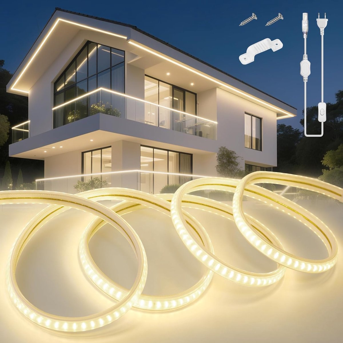 SnelShoppen - Outdoor LED Strip 10m 220V Neon Waterproof IP65 Flexibele Verlichting Neutral White 4000K voor Tuin, Camping, Feesten en Decoratie