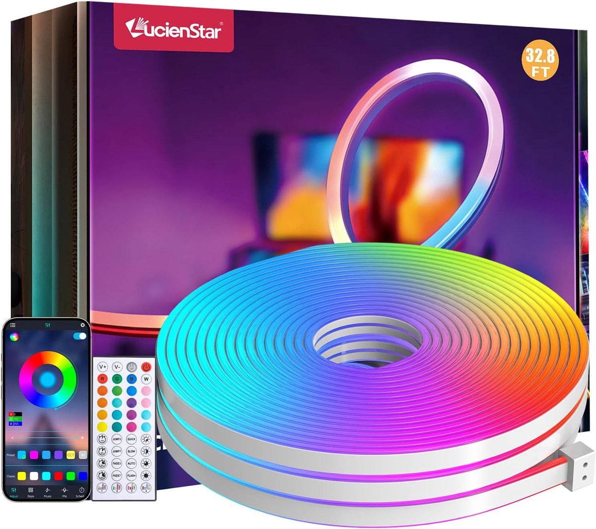 SnelShoppen - 10m RGB Neon Lichtslang 24V IP65 Waterdicht Flexibele LED Neon Strip met Afstandsbediening en App Controle, Muzieksynchronisatie voor Sl