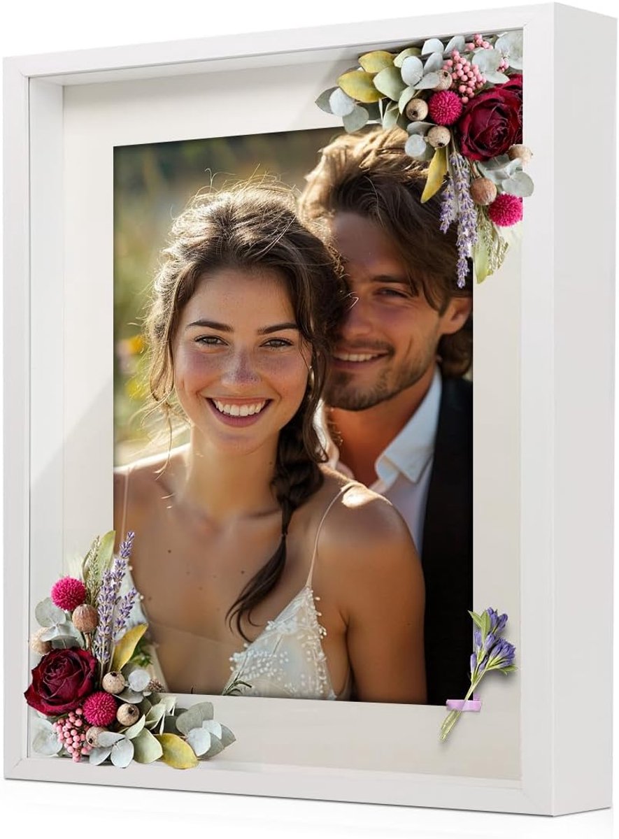 SnelShoppen - Diepe 3D Fotolijst A4, 21 x 29.7 cm met Glas Paneel, Wand- of Bureau Fotolijst, Wit, Geschikt voor A4 en 15x20 cm Foto's, 3 cm Diepte