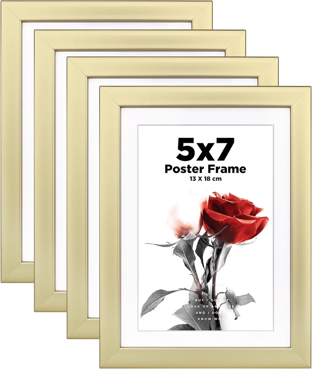 SnelShoppen - Egofine Fotolijsten Set van 4 - 13x18 cm Robuuste Houten Composiet Fotolijsten met Echt Glas - Horizontaal of Verticaal - Wanddecoratie