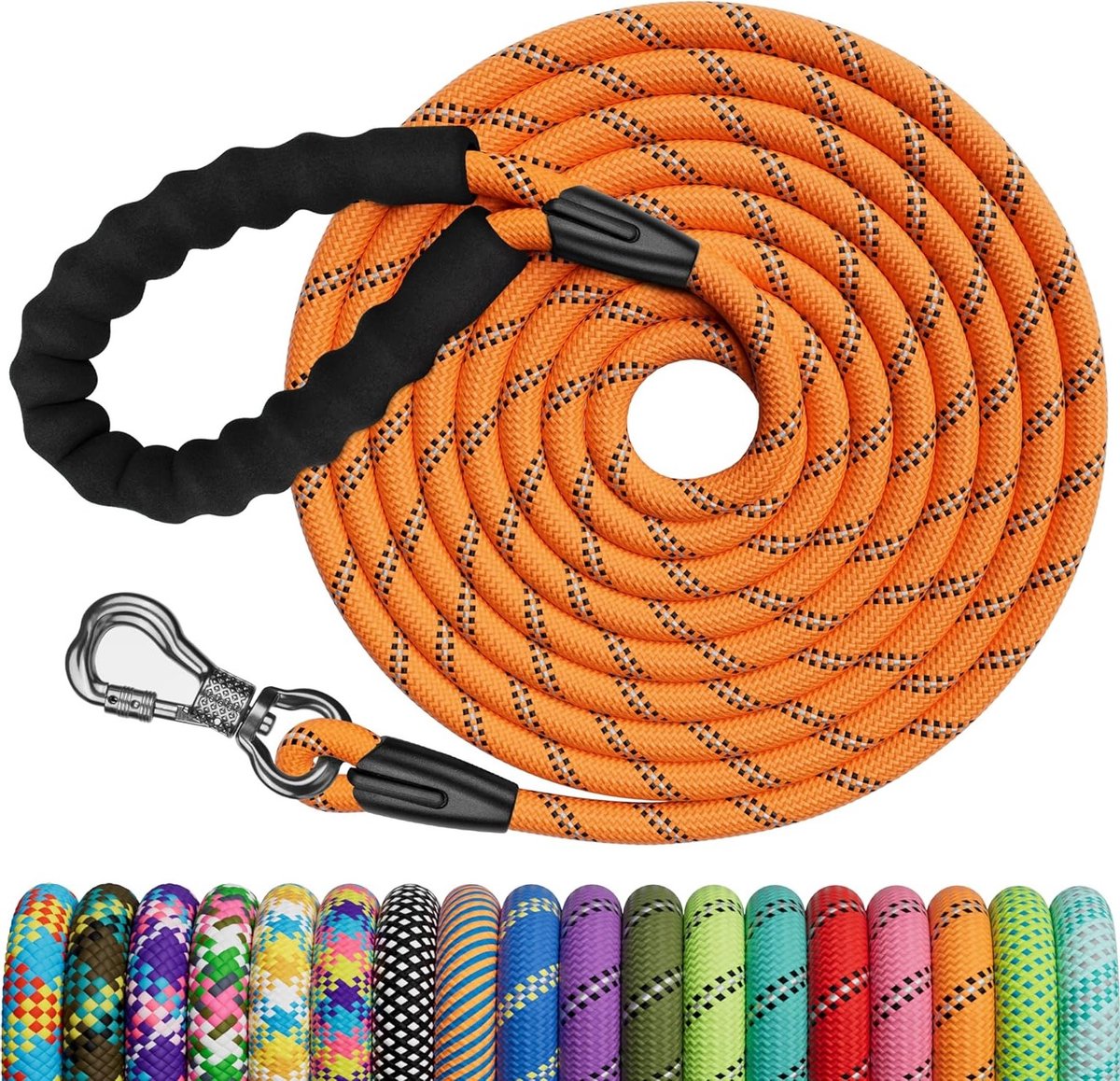 Sterke Hondenlijn van 3 m met Comfortabele Gevoerde Handgreep, Ideaal voor Training en Hardlopen met Kleine, Middelgrote en Grote Honden, Inclusief Vergrendelbare Karabijnhaak