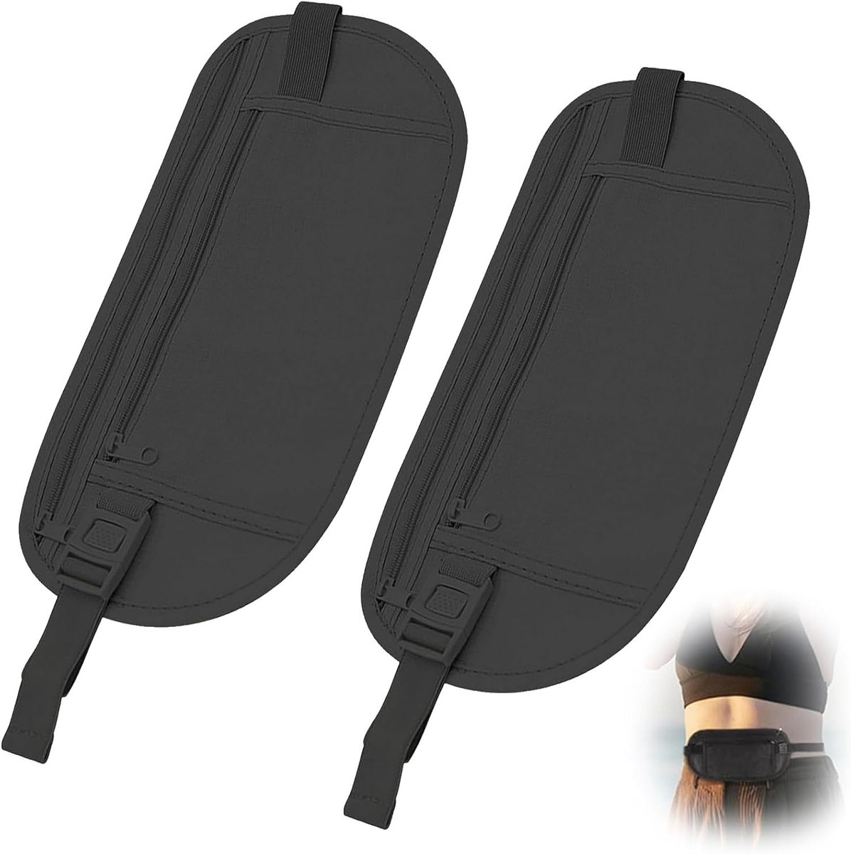 Set van 2 Draagbare Heuptassen, Antidiefstal Flat Heuptas, Verstelbare Sportriem voor Mobiele Telefoons, Paspoorten en Geld