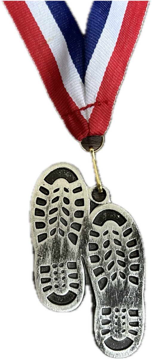 Wandelmedaille voetstappen goud - Nijmeegse Vierdaagse - lint rood wit blauw