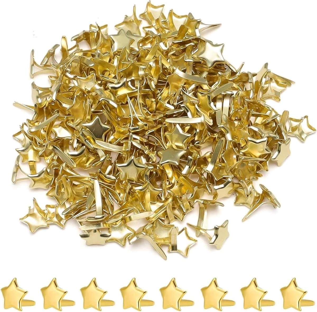 200 stuks stervormige patroonzakklemmen, 8 x 10 mm, gouden metalen knutselklemmen voor scrapbooking, wenskaarten en creatieve papierprojecten