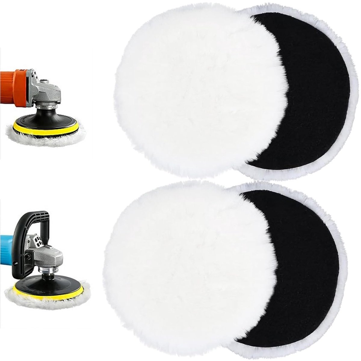 Polijstwielen Set van 4, Lamswol Polijstpads 150mm, Ideaal voor Auto's, Koplampen en Kurkvloeren