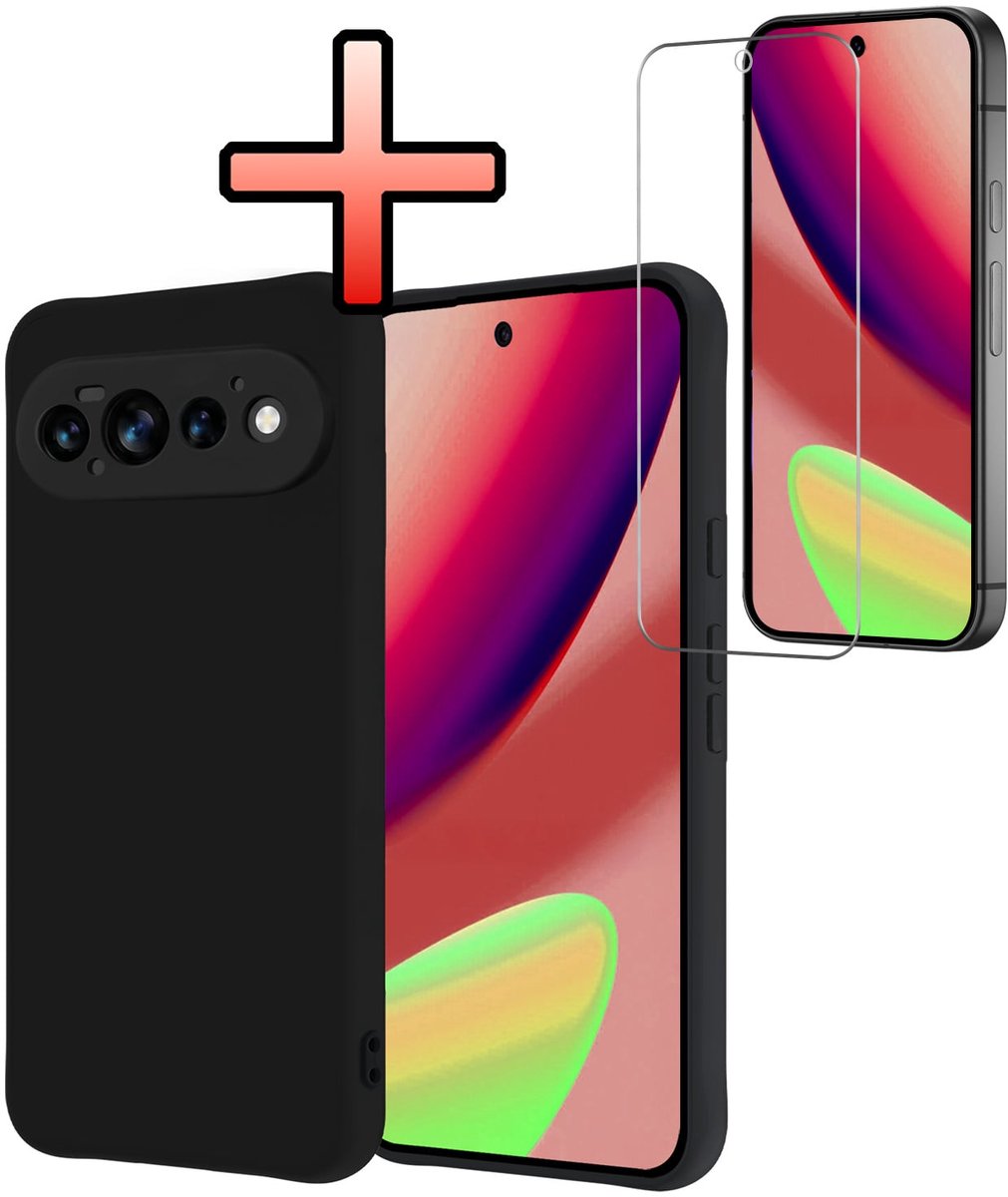 Hoesje - Met Screenprotector - Geschikt voor Google Pixel 11 Pro - Sterk & Shockproof - Back Cover - Siliconen Case - Telefoon Hoes - Zwart