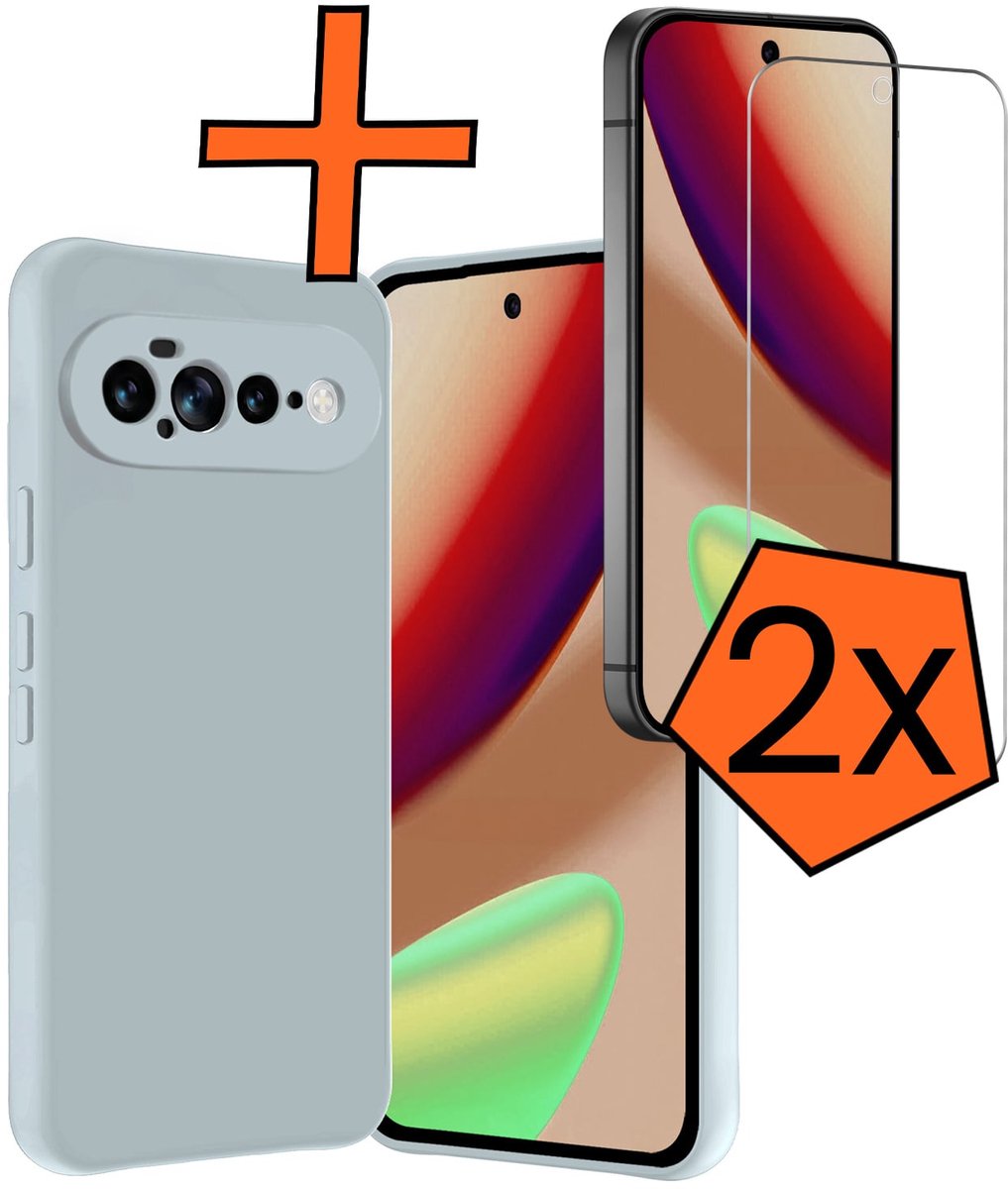 Hoes - Met 2x Screenprotector - Geschikt voor Google Pixel 11 Pro XL - Sterk & Shockproof - Back Cover - Siliconen Case - Telefoon Hoes - Lichtblauw
