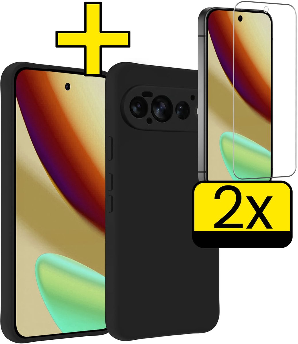Hoesje - Met 2x Screenprotector - Geschikt voor Google Pixel 11 Pro - Sterk & Shockproof - Back Cover - Siliconen Case - Telefoon Hoes - Telefoonhoesjes - Zwart
