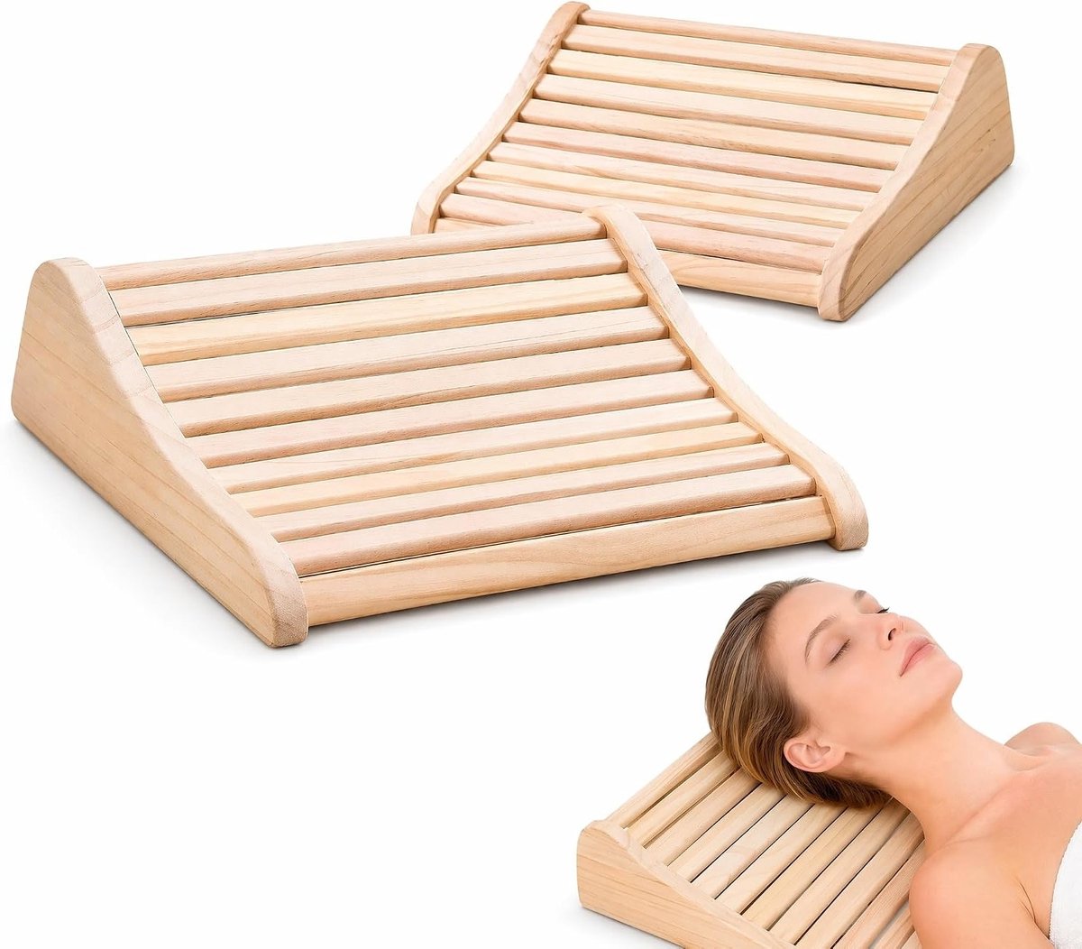Ergonomische sauna-hoofdsteunen van hout, antislip neksteun met optimale ventilatie, ideaal voor Finse sauna, infraroodcabine en stoombad, set van 2, 37 x 33 x 10 cm, grenenhout
