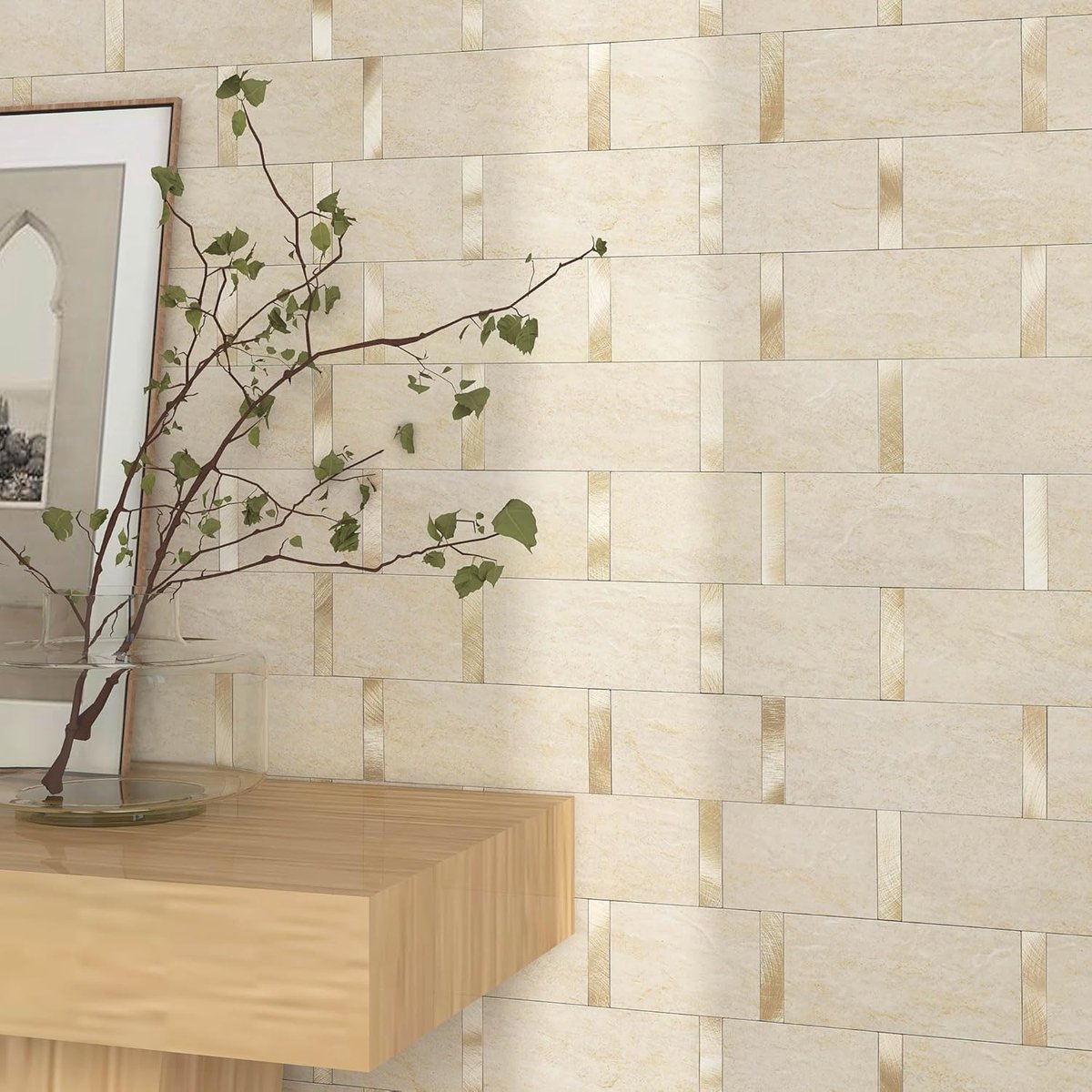 SnelShoppen - Zelfklevende Keuken Tegels Stickers, Matte Steentextuur, Waterdicht, 10 Stuks Beige Mosaïek Wanddecoratie voor Badkamer en Keuken