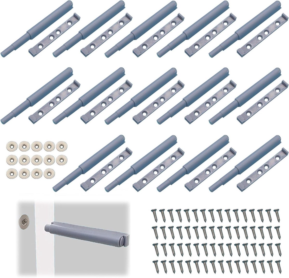 Dempers voor Keukenkastdeuren – 14 Stuks Magnetisch Drukmechanisme – Verstelbare Lengte 120 mm – Ideaal voor Boekenkasten en Meubeldeuren