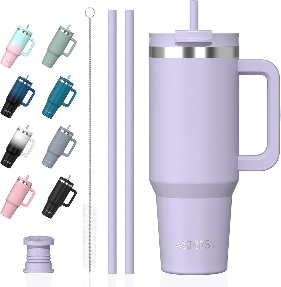 SnelShoppen - 1200ml Thermosbeker met Handvat & 2 Rietjes - 40oz Tumbler Vacuüm Geïsoleerd RVS, Lekvrije Deksel - Houdt Dranken Heet & Koud - Voor Spo