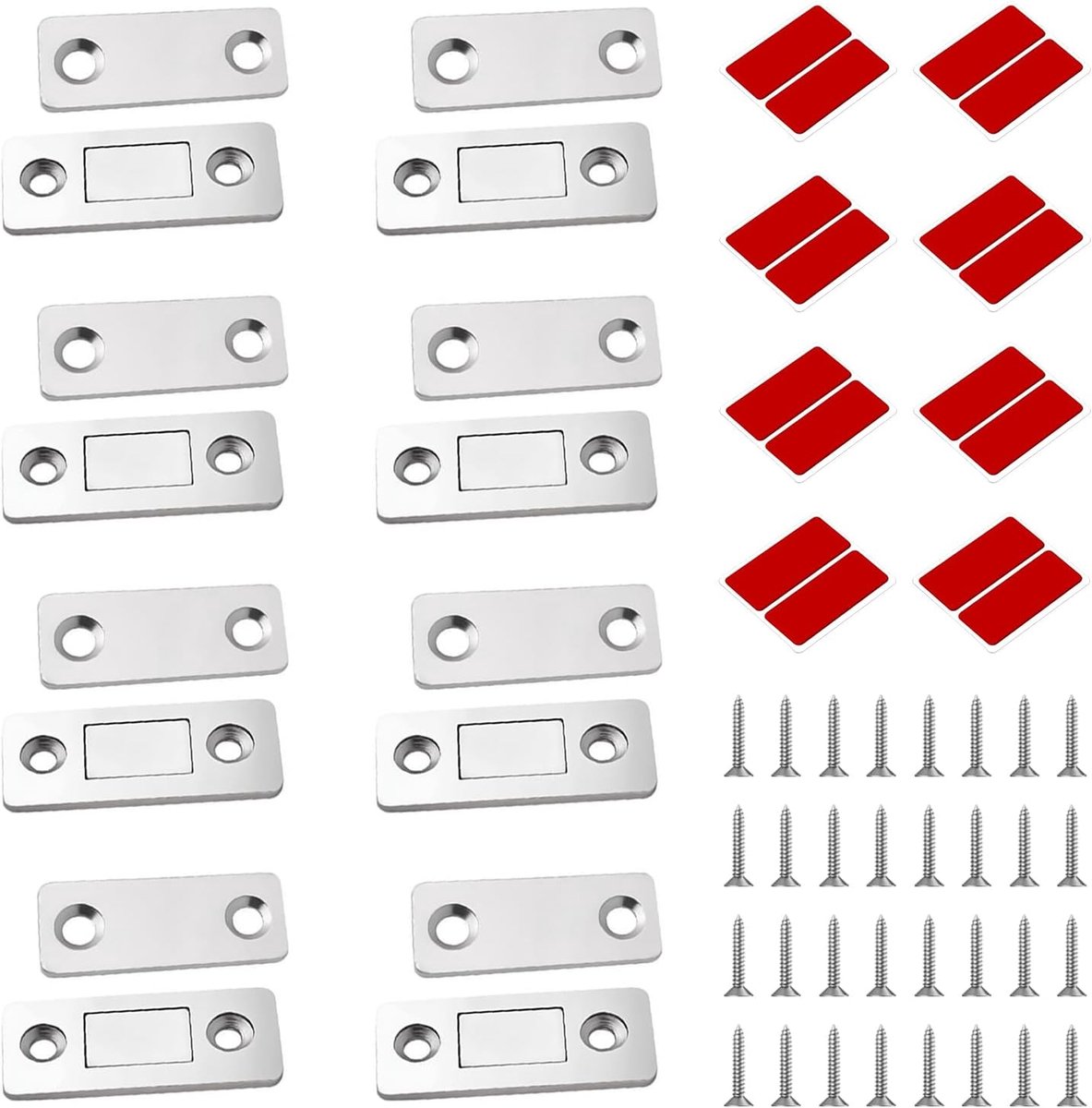 SnelShoppen - 8 Stuks Magneten voor Keuken, Zelfklevend Deurmagneet, Sterke Magnetische Sluiting voor Kast, Lade, Meubel, Ramen, Inclusief 32 RVS Schr