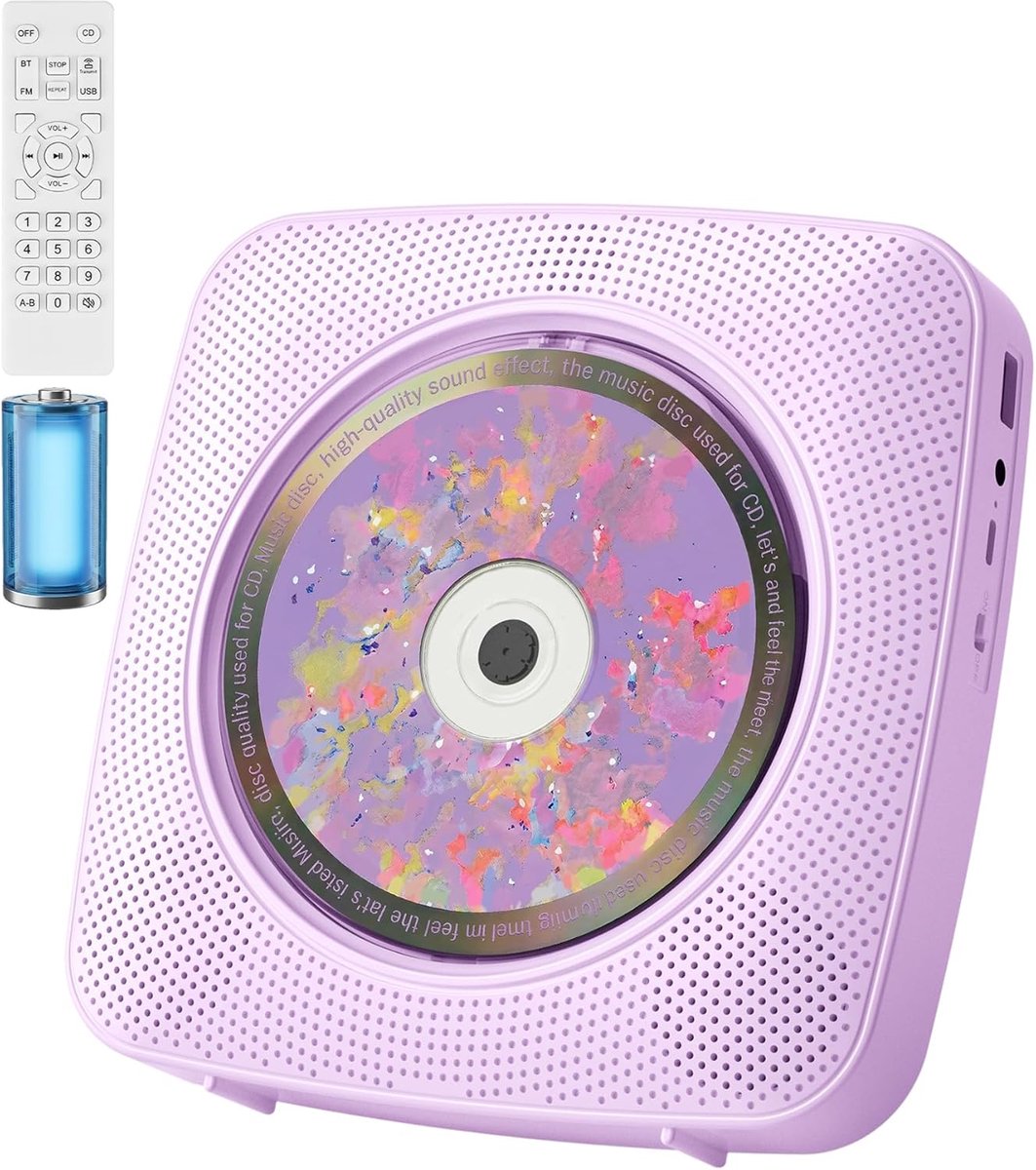 SnelShoppen - Draagbare CD Speler Bluetooth Radio met CD Speler, USB & AUX Afspelen, Afstandsbediening, Stofhoes, Paarse Kleur voor Feest, Camping, Th