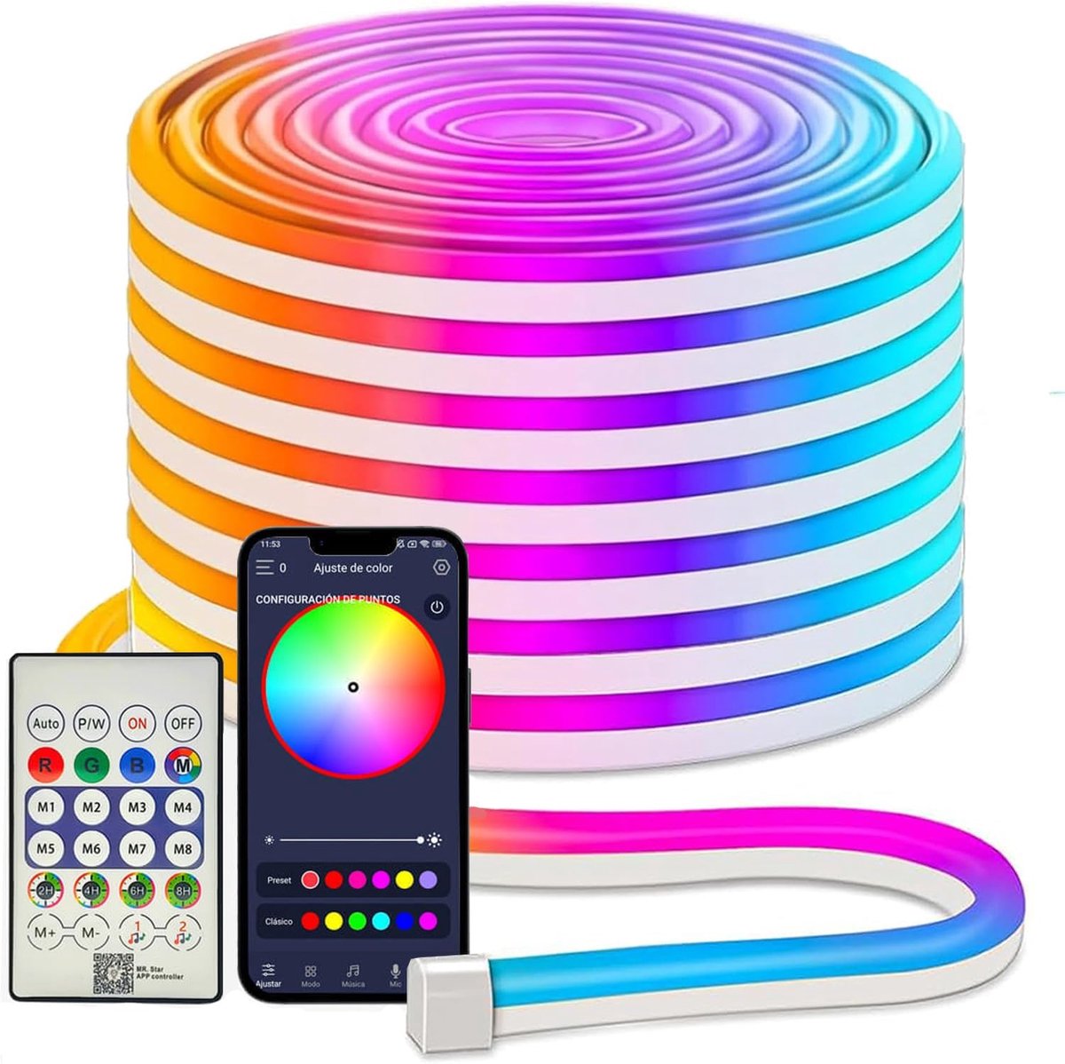 SnelShoppen - Neon LED Strip RGB Flexibel 5 m IP67 Waterdicht Kleurvolle Verlichting met Bluetooth Besturing Smartphone App en Afstandsbediening voor