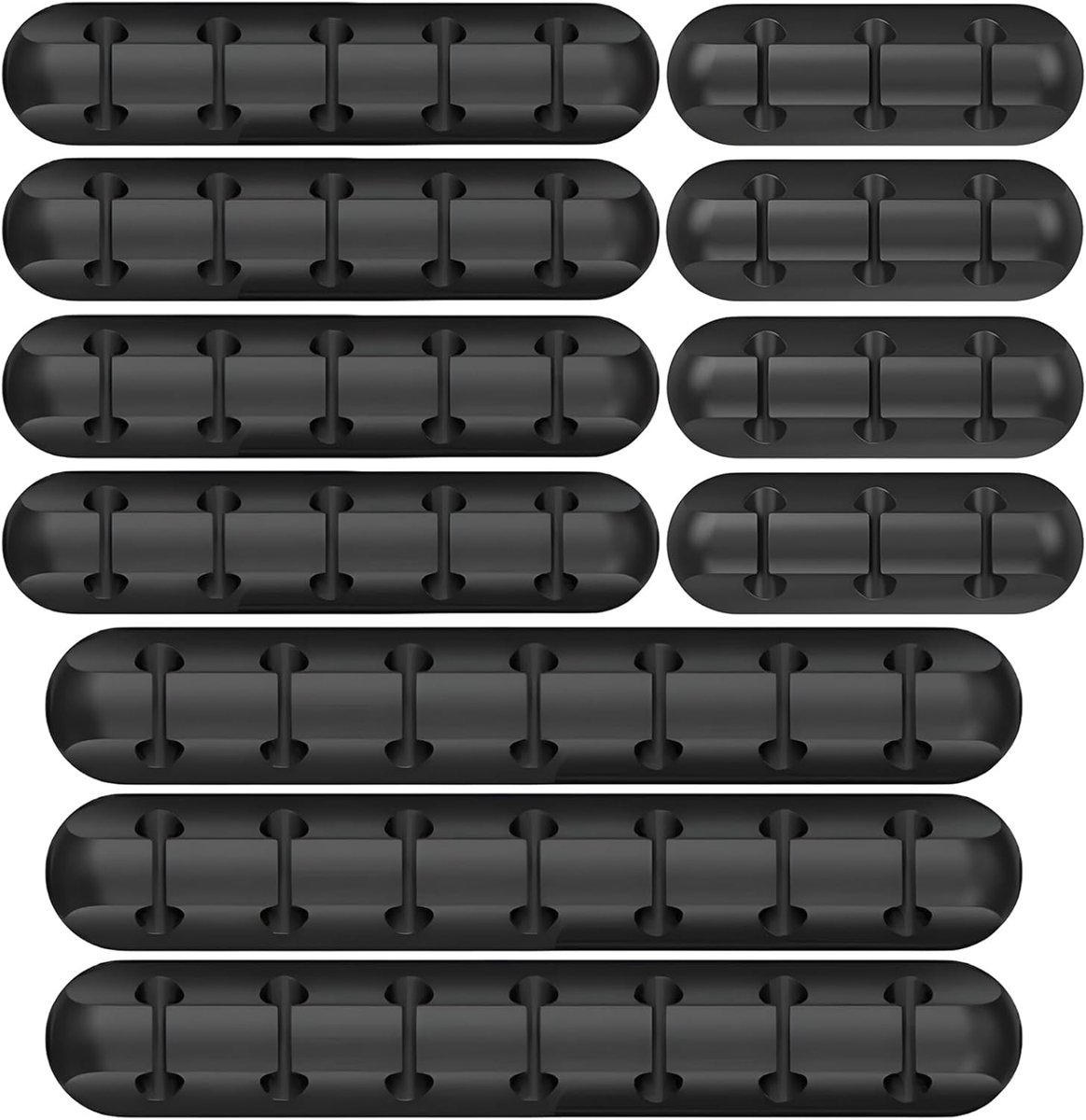 SnelShoppen - Set van 10 Zelfklevende Kabelclips - Kabelhouders met 3/5/7 Sleuven voor Kabelmanagement - Zwart - Perfect voor Bureau, Kantoor en Thuis