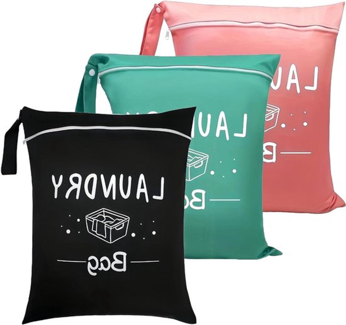 Set van 3 reiswaszakken met handvat voor vuile kleding, natte sporttas voor sportschool, wassen, zwembad - 38 x 48 cm - ideaal voor yoga en dorm - opbergtas voor onderweg