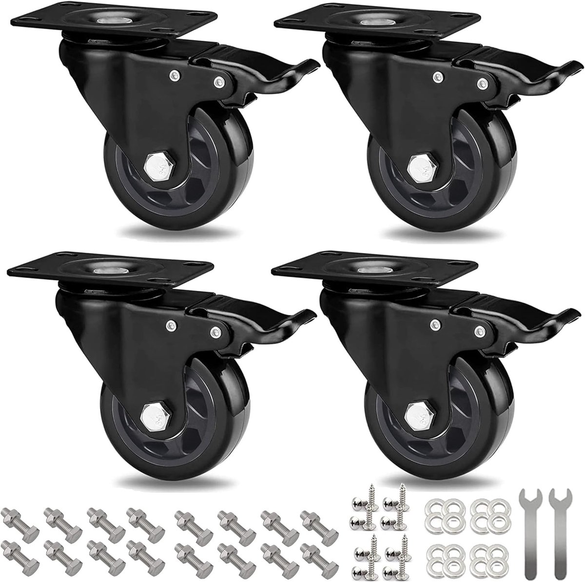 SnelShoppen - 4 Zwenkwielen met Rem 75 mm voor Meubels, Transportwielen voor Strandstoelen, Trolleys en Tafels - Laadcapaciteit 500 kg