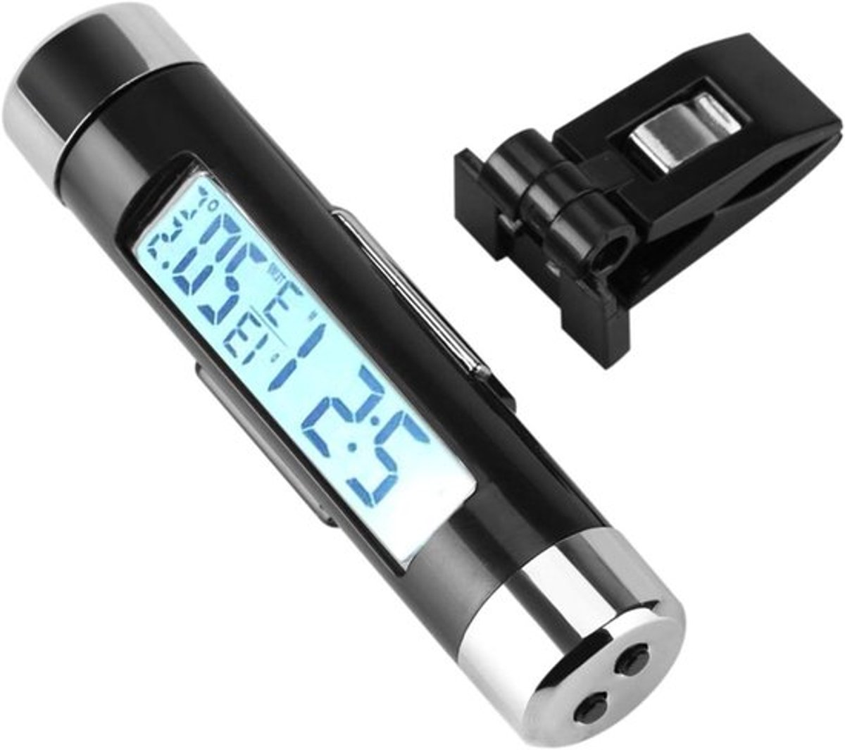 Digitale Auto Thermometer met Klok en Achtergrondverlichting voor Vrachtwagenauto - Handige Autoklok met Clip - Witte Achtergrond