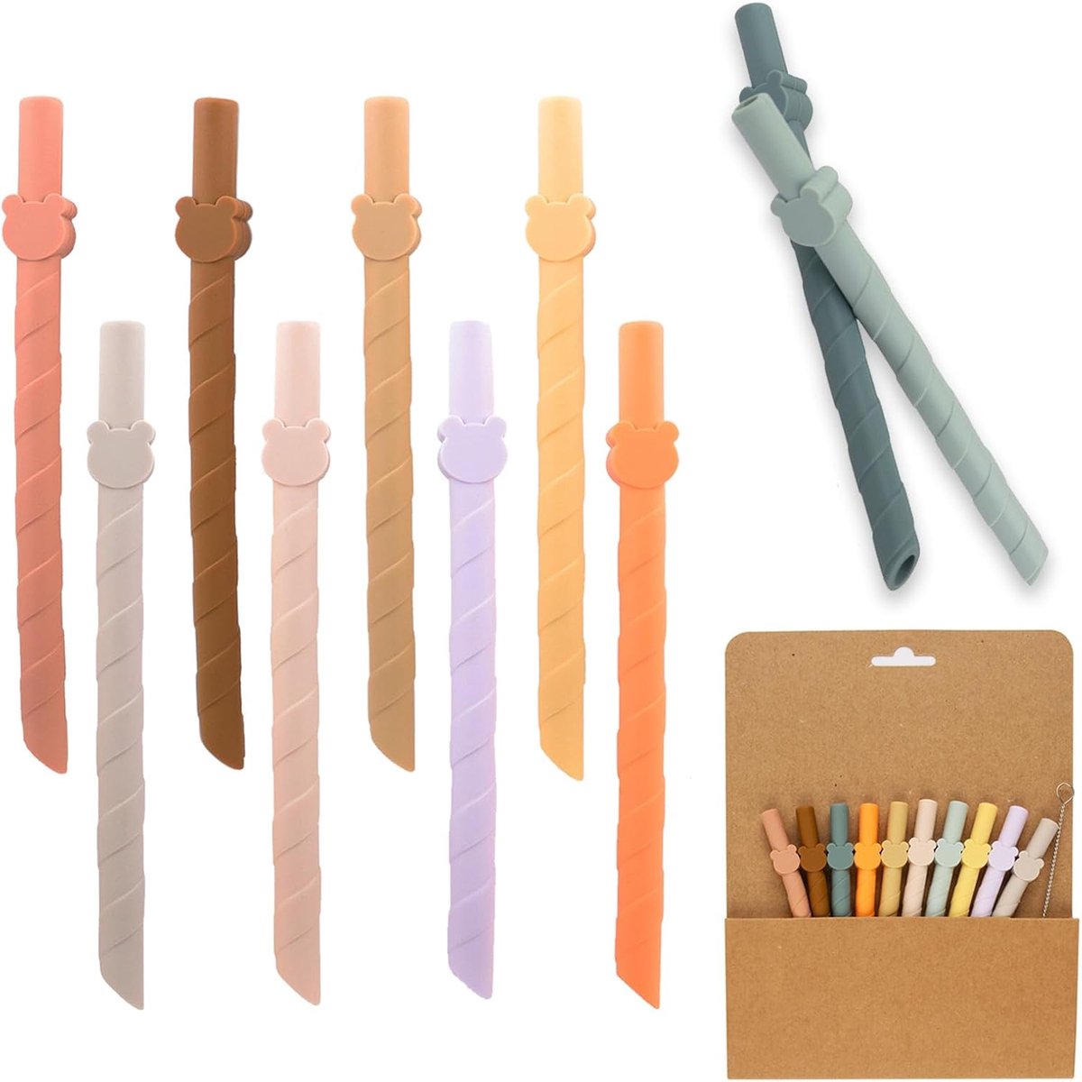 SnelShoppen - Silicone Rietjes 9mm Breed, Herbruikbaar, Flexibel, Vervangende Melkshake Rietjes voor Kinderen en Ouderen, 10 Stuks, Kleurrijk, Voor Th