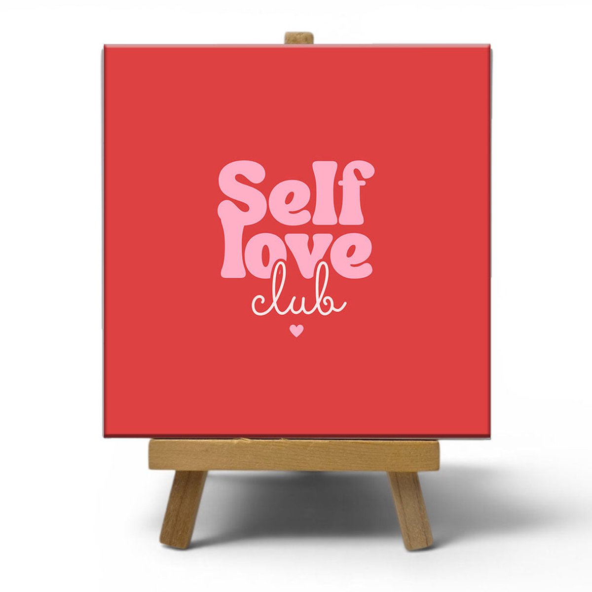 NewCity Geschikt voor Keramisch cadeau tegel Self Love Club - Inspirerende spreuktegel self love - Cadeau idee voor ziekte- 11 x 11 cm - Inclusief standaard