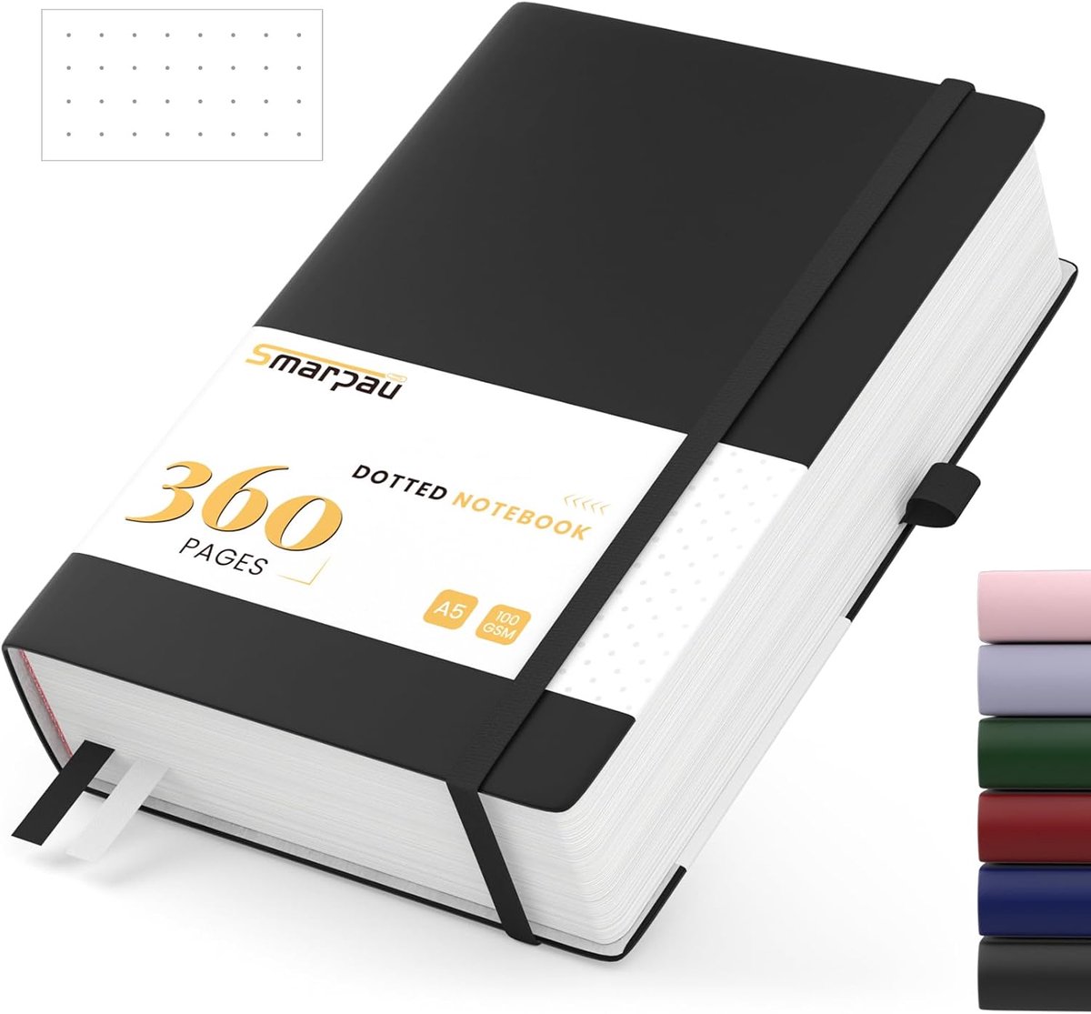 SnelShoppen - A5 Dotted Notebook Hardcover - 360 Bladzijden - 100gsm Papier - Notitieboek voor Werk, Schrijven, Leren, Reizen - Zwart