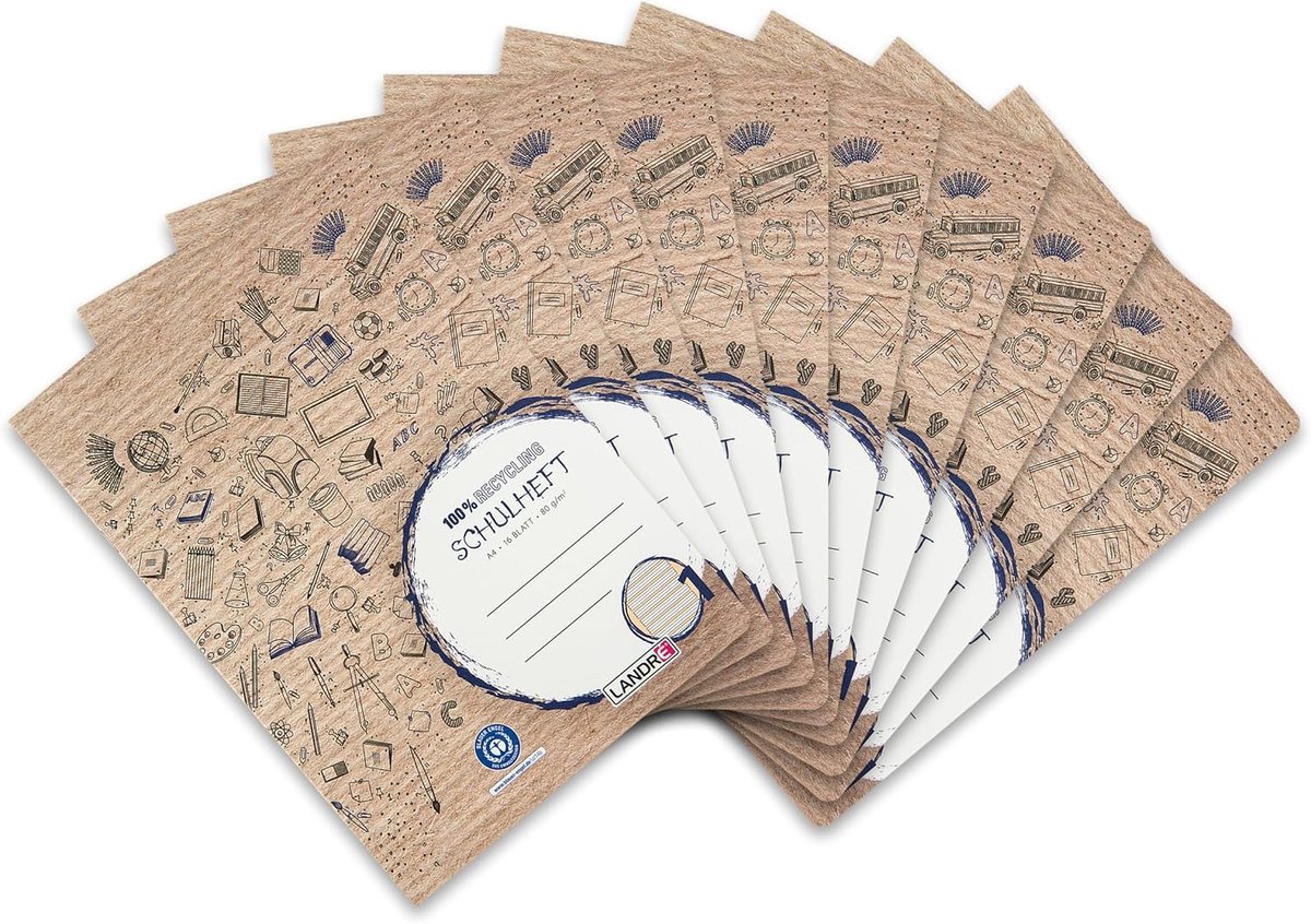 SnelShoppen - A4 School Notebooks - 10x Bloknotities, 16 Vellen, Lijn 1, Blauw, Gerecycled Papier, Perfect voor School en Huiswerk